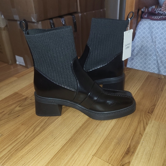 Women's Genuine Leather Square Toe Ankle Boots with Chunky Heel - Winter Knitted - Picture 10 of 16